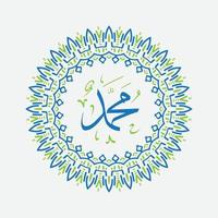 Mawlid al Nabi or al Mawlid al Nabawi greeting card with circle frame, all Arabic calligraphy text means Prophet Muhammads Birthday peace be upon him vector