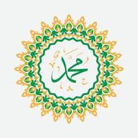 tarjeta de felicitación mawlid al nabi o al mawlid al nabawi con marco de círculo, todo el texto de caligrafía árabe significa cumpleaños del profeta mahoma la paz sea con él vector