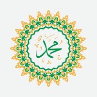 Mawlid al Nabi or al Mawlid al Nabawi greeting card with circle frame, all Arabic calligraphy text means Prophet Muhammads Birthday peace be upon him vector