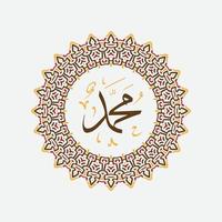 Mawlid al Nabi or al Mawlid al Nabawi greeting card with circle frame, all Arabic calligraphy text means Prophet Muhammads Birthday peace be upon him vector