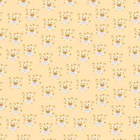 Vector seamless pattern of flat cartoon doodle leopard face head isolated on white background