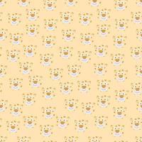 Vector seamless pattern of flat cartoon doodle leopard face head isolated on white background