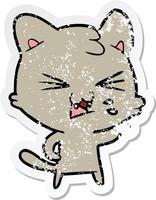 distressed sticker of a cartoon hissing cat vector