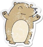 distressed sticker of a happy cartoon bear vector