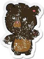 retro distressed sticker of a cartoon black teddy bear vector