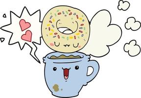 cute cartoon donut and coffee and speech bubble vector