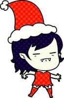 comic book style illustration of a undead vampire girl wearing santa hat vector