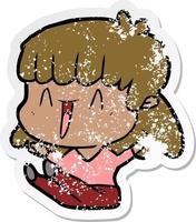 distressed sticker of a cartoon woman vector