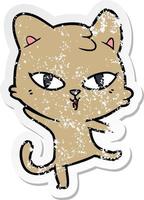 distressed sticker of a cartoon cat vector