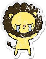 distressed sticker of a crying cartoon lion vector