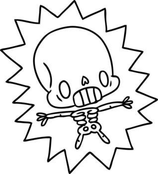 line drawing kawaii electrocuted skeleton vector