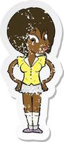 retro distressed sticker of a cartoon woman with hands on hips vector