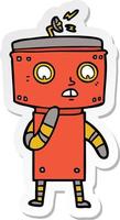 sticker of a uncertain cartoon robot vector