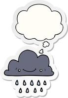 cartoon storm cloud and thought bubble as a printed sticker vector