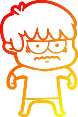 warm gradient line drawing annoyed cartoon boy