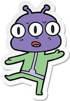 sticker of a cartoon three eyed alien vector