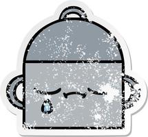 distressed sticker of a cute cartoon cooking pot vector