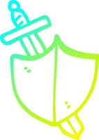 cold gradient line drawing cartoon sword and shield vector