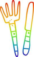 rainbow gradient line drawing cartoon knife and fork vector