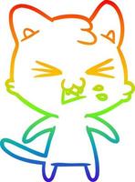 rainbow gradient line drawing cartoon cat hissing vector