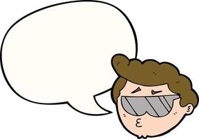 cartoon boy wearing sunglasses and speech bubble vector