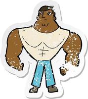 retro distressed sticker of a cartoon body builder vector
