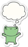 cartoon frog and thought bubble as a printed sticker vector