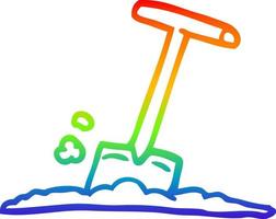 rainbow gradient line drawing cartoon shovel in dirt vector