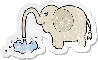 pegatina retro angustiada de un elefante de dibujos animados chorreando agua vector