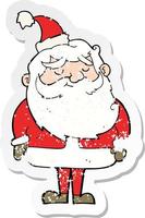 retro distressed sticker of a cartoon santa claus vector