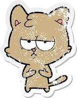distressed sticker of a bored cartoon cat vector