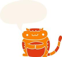 cute cartoon cat and speech bubble in retro style vector