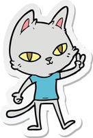 sticker of a cartoon cat waving vector