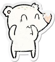 distressed sticker of a giggling polar bear cartoon vector