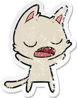 distressed sticker of a talking cat cartoon vector