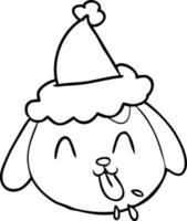 line drawing of a dog face wearing santa hat vector