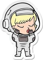 sticker of a cartoon pretty astronaut girl vector