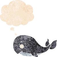 cartoon whale and thought bubble in retro textured style vector
