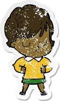 distressed sticker of a cartoon woman vector