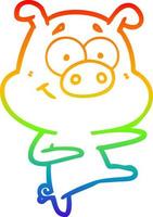 rainbow gradient line drawing cartoon pig pointing vector