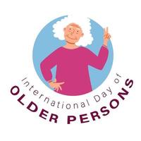 international Day of the Elderly. An elderly woman poses with a smile and shows two fingers. vector