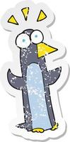 retro distressed sticker of a cartoon surprised penguin vector