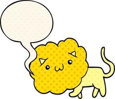 cute cartoon lion and speech bubble in comic book style vector