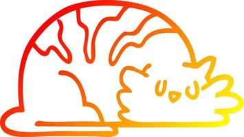 warm gradient line drawing cartoon sleepy cat vector