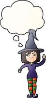 cartoon witch and thought bubble in smooth gradient style vector