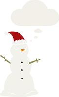 cartoon snowman and thought bubble in retro style vector