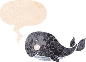 cartoon whale and speech bubble in retro textured style vector