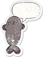 cartoon seal and speech bubble distressed sticker vector