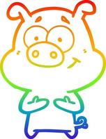 rainbow gradient line drawing happy cartoon pig vector