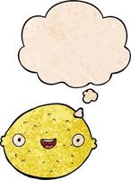 cartoon lemon and thought bubble in grunge texture pattern style vector